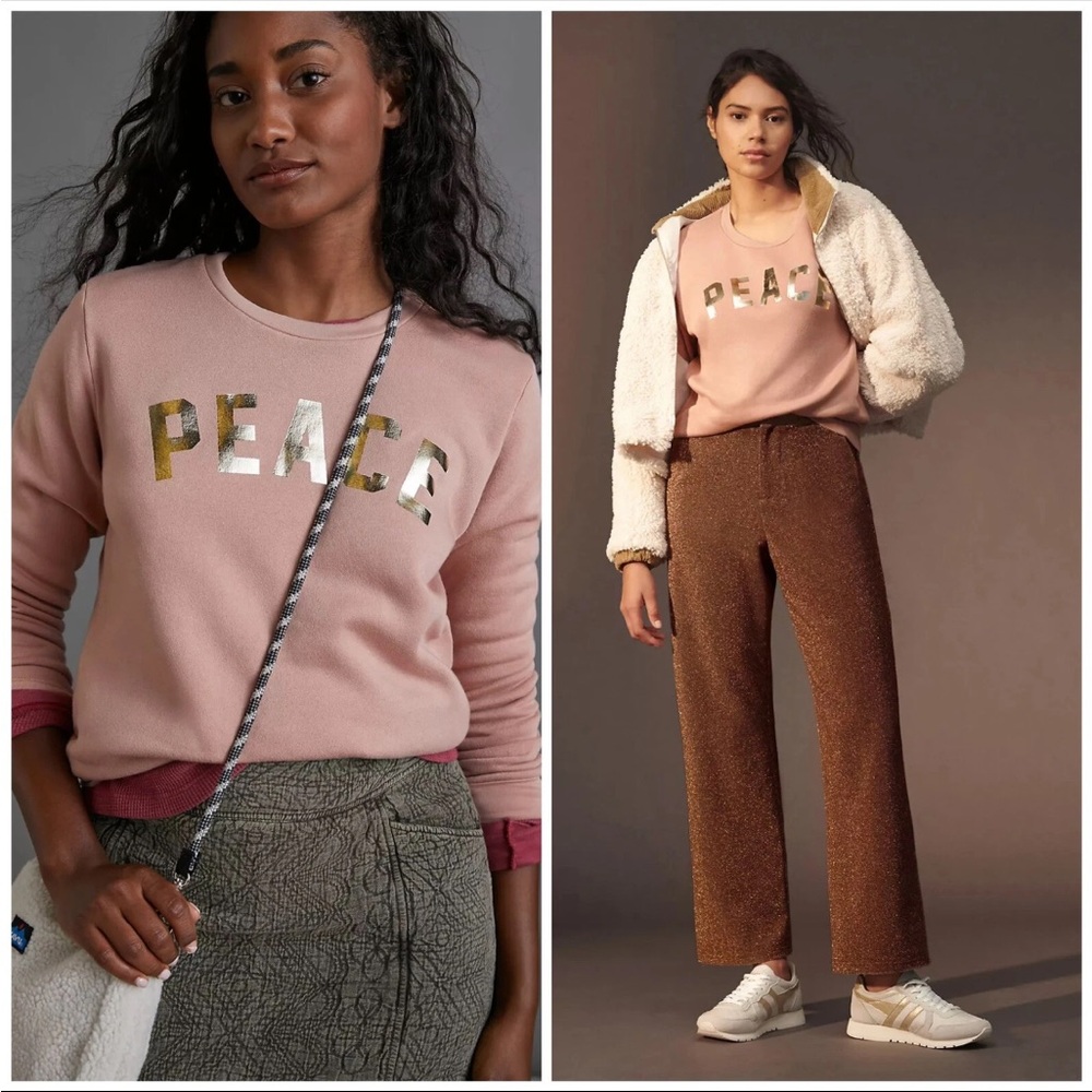 Sol Angeles x Anthropologie Peace Pullover Sweatshirt Peach Cotton Size Small